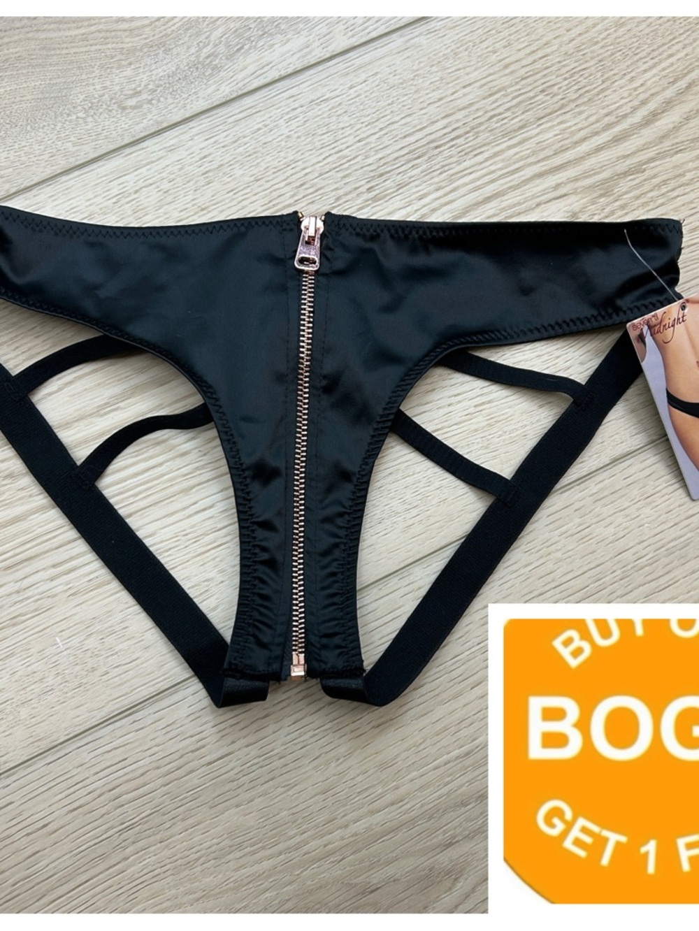 Seven Til Midnight Strappy Split Crotch Thong with Front Zipper